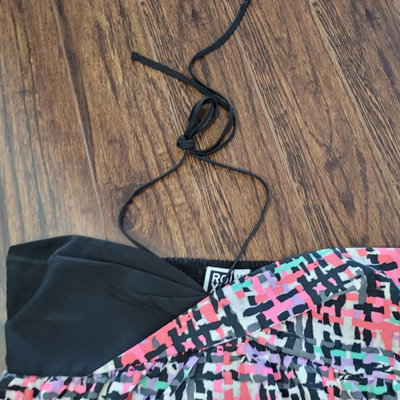 Roxy Halter Mini Cover Up Dress Surplice Sweetheart Neckline Pink Boucle Plaid S - Picture 3 of 8